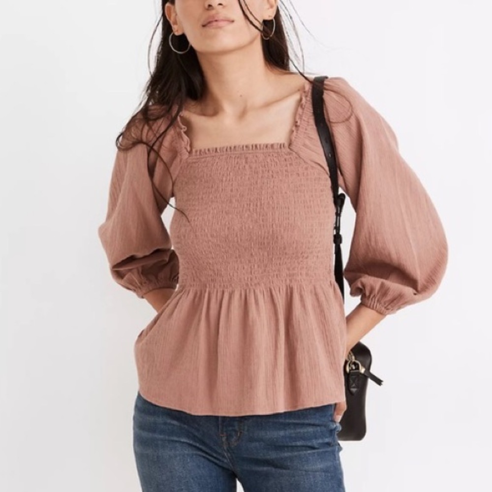 Madewell Lucie Smocked Peplum Top 00